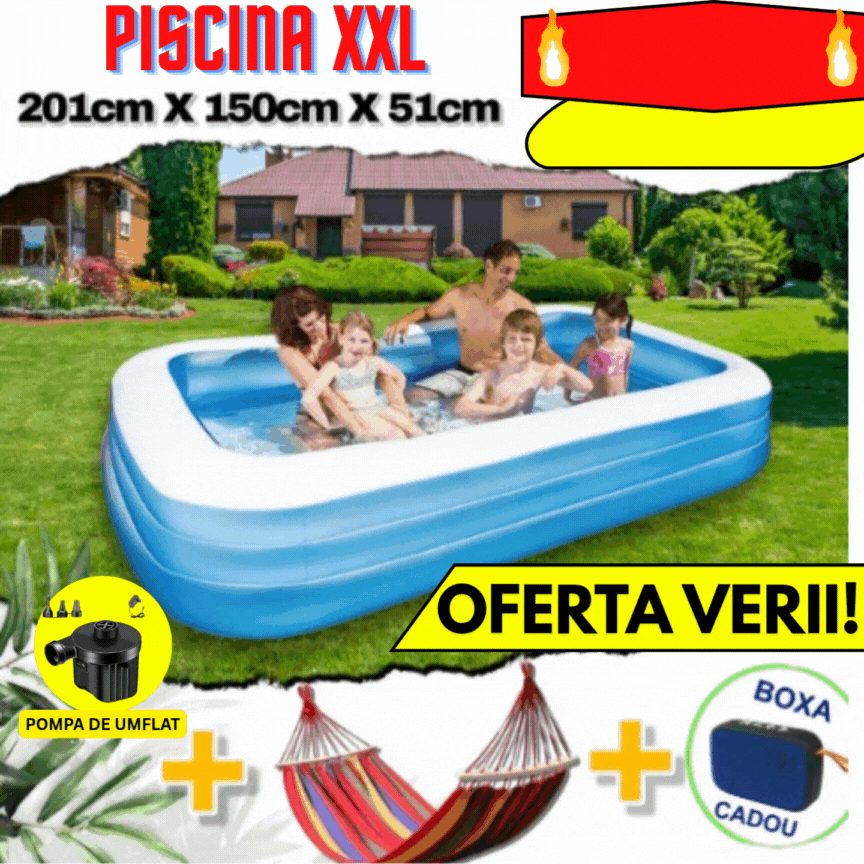 Pachet complet de vară: Piscină + Boxă Bluetooth + Pompă + Hamac