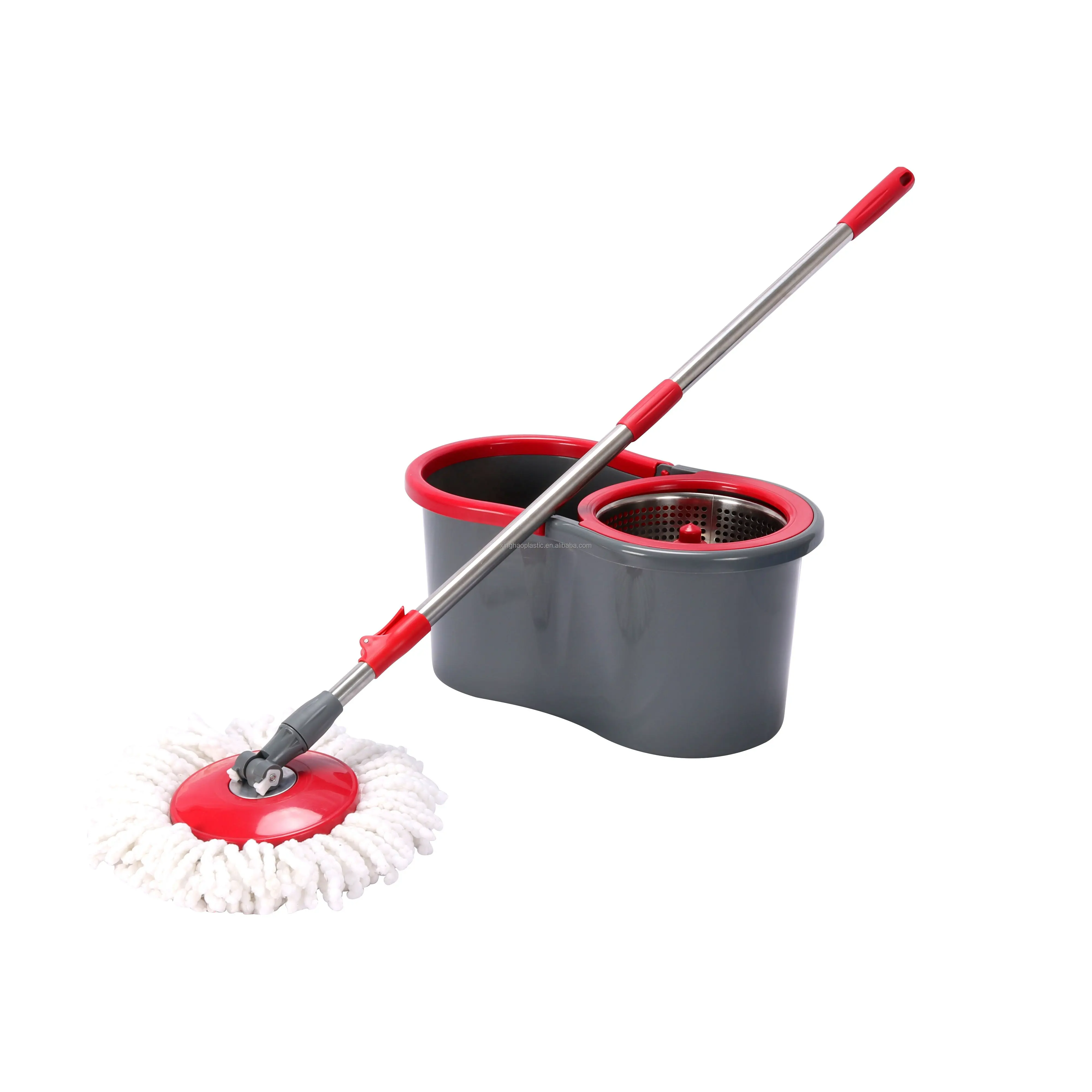 Set Mop Rotativ, Galeata 8L, Capat Microfibra Schimbabil, Sistem de Stoarcere, Negru/Rosu