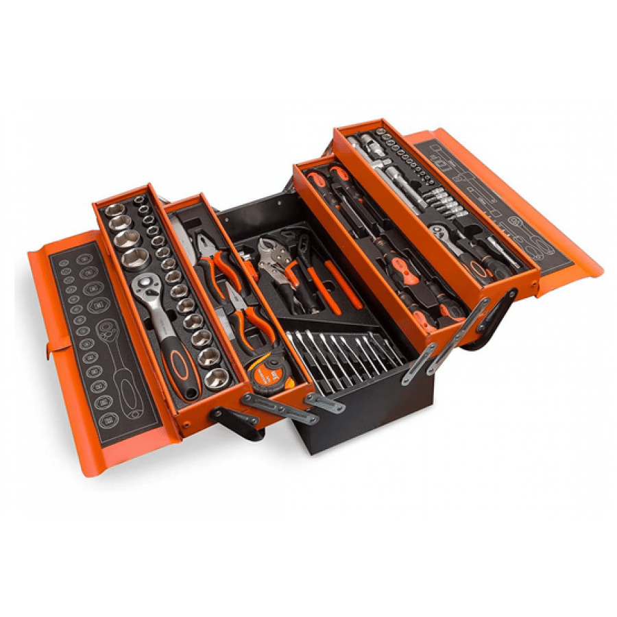Trusă Scule și Unelte Metalică, 4 Sertare – 85 Piese
