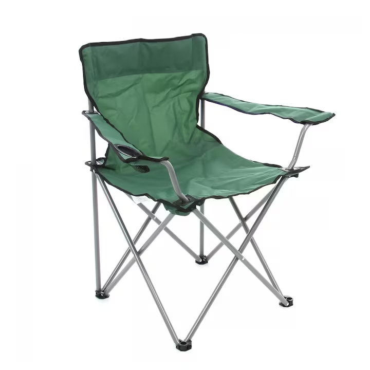 Scaun Pliabil Camping,  cu Suport Pahar sau Sticla, 50 x 50 x 80 cm, Verde