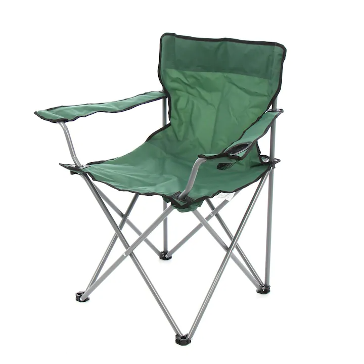 Scaun Pliabil Camping,  cu Suport Pahar sau Sticla, 50 x 50 x 80 cm, Verde