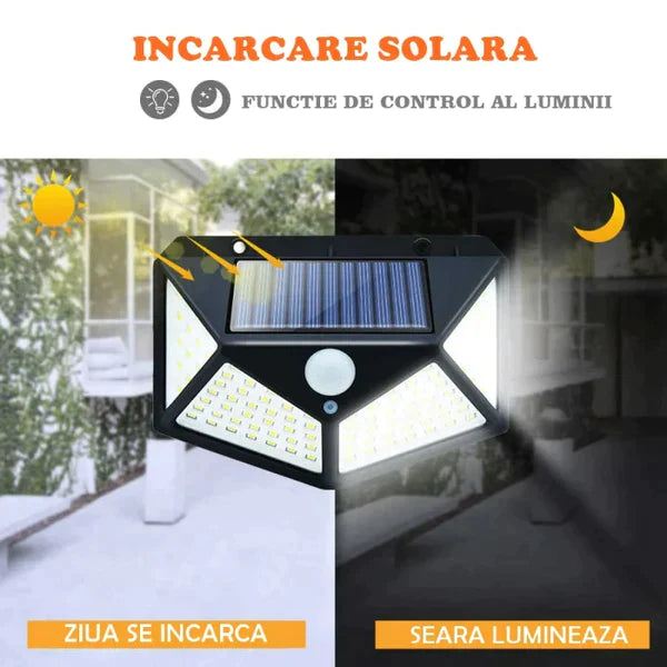 Set 4 lampi solare exterior  de gradina, puternice, cu senzor de miscare, cu incarcare solara, Negru