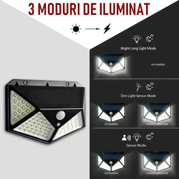 Set 4 lampi solare exterior  de gradina, puternice, cu senzor de miscare, cu incarcare solara, Negru