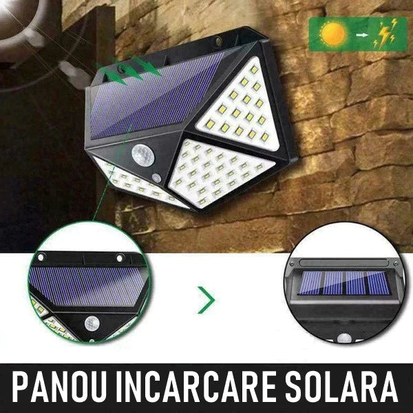 Set 4 lampi solare exterior  de gradina, puternice, cu senzor de miscare, cu incarcare solara, Negru