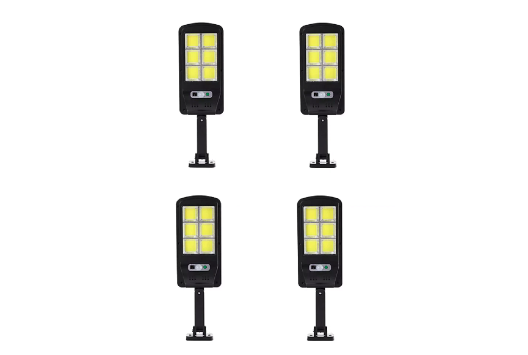 SET 4 X Lampa Solara cu LED 6COB 120 LED cu Senzor de Miscare, Panou Solar Incorporat, Brat de Montare Inclus, Telecomanda cu Functii Multiple